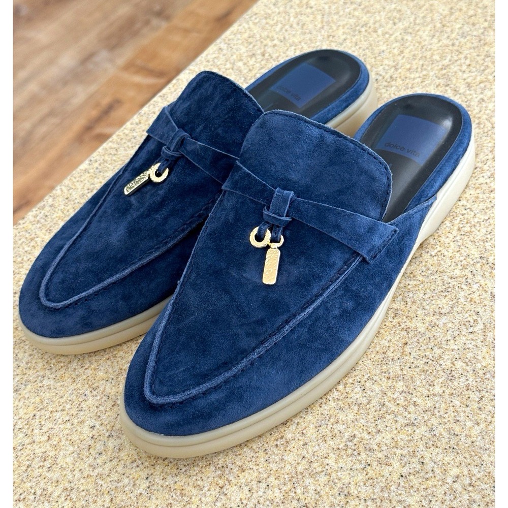Dolce Vita Blue Suede Mule Slip On Loafers Shoes Gold Tassel Women's 7.5